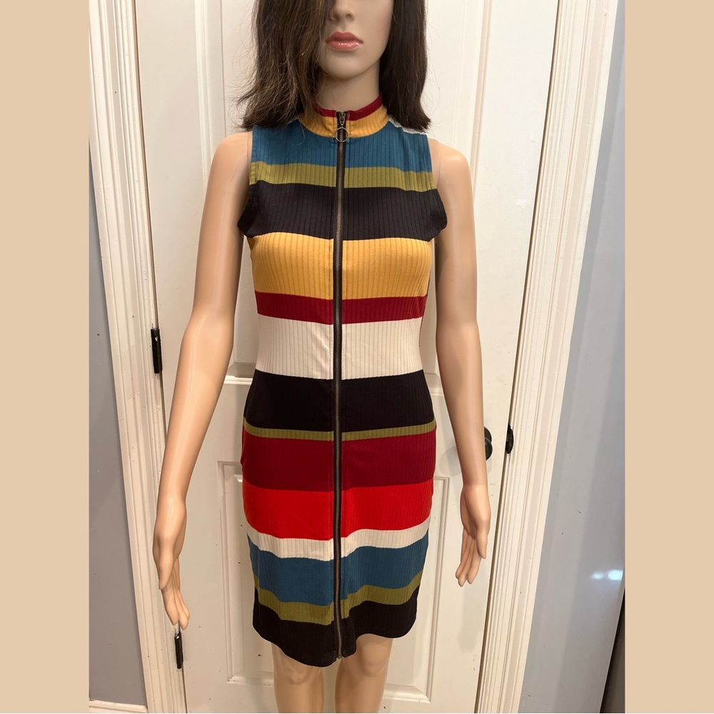 Multicolored Front Zip Dress